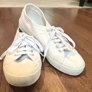 Superga 2750 Cotu Classic White Lace up Platform Shoes Women Sz 8 Eu 39 New